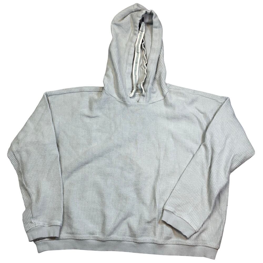 Aerie Grey Ribbed Oversized Cropped Hooded Sweatshirt Size S
